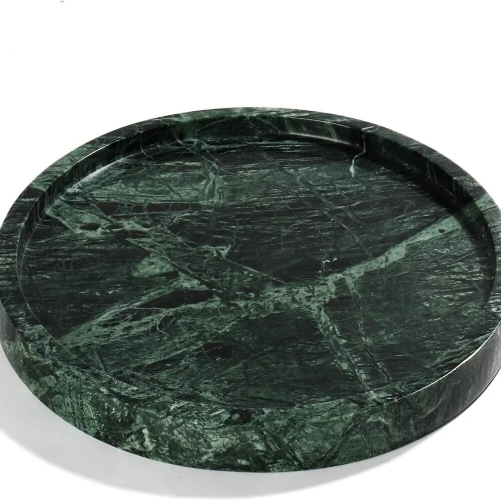 Real Natural Round Marble Tray for Bathroom, Genuine Marble Stone Vanity Tray, L
